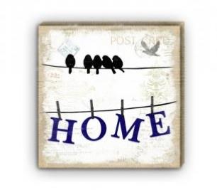 Tableau Toile Oiseaux sur fil HOME Bleu