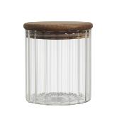 Bocal Verre Strié Transparent Couvercle Acacia 50 cl