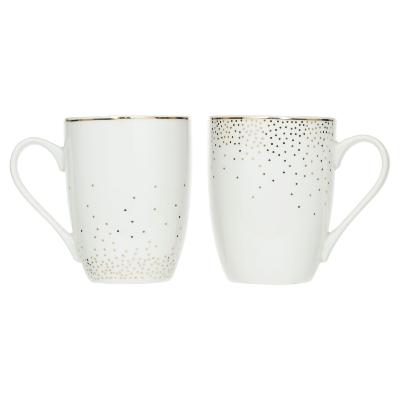 Coffret 2 Mugs Blancs & Pointillés Dorés Porcelaine 35 cl Chic