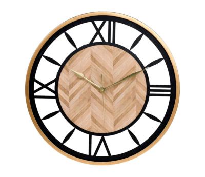 Horloge Industrielle en Bois et Métal Noir & Doré Ø 60 cm 