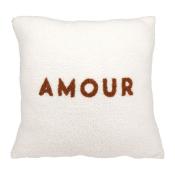 Housse de Coussin AMOUR Bouclette Blanc & Marron - 40 x 40 cm 