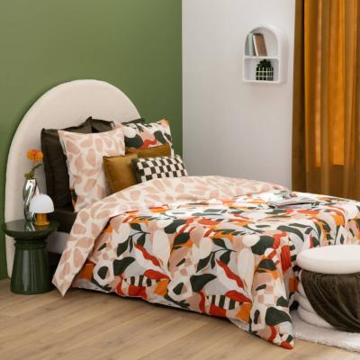  Parure de Lit Feuilles Abstraites Beige, Vert & Terracotta 2 Personnes 220 x 240 cm : Moderne et Colorée
