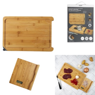 Planche à Découper Bambou 40 x 25 cm Balance & Aiguiseur Intégrés 3 en 1