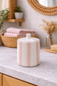 Pot de Rangement en Céramique – Rayures Rose & Blanc avec Couvercle Ø 10,2 x H. 12,8 cm