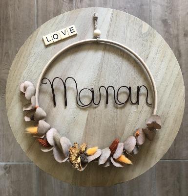 COURONNE MAMAN FIL ALU PERSONNALISÉE FLEURS SÉCHÉES Ø 25 CM