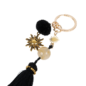 Porte-Clés SOLEIL Pompons Noir & Or 13 cm 