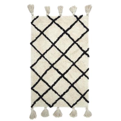 Tapis Berbère Beige & Noir Pompons 50 x 80 cm Motifs Géométriques