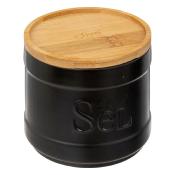 Boîte à Sel Noire Céramique & Bambou Industriel H.10 cm 