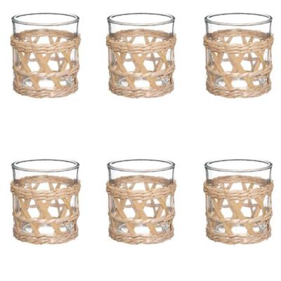 Lot de 6 Verres à Eau Transparents Osier Tressé Indonésie 23 cl