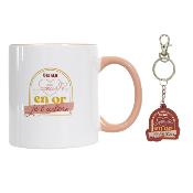 Mug & Porte-Clés - Rose, Orange & Vert - Formidable, Cœur ou Soleil
