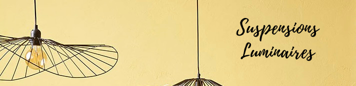 Suspension métal filaire noir bambou tressé tendance