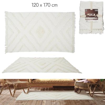 Tapis Ethnique Beige Écru Losange Relief 120 x 170 cm 