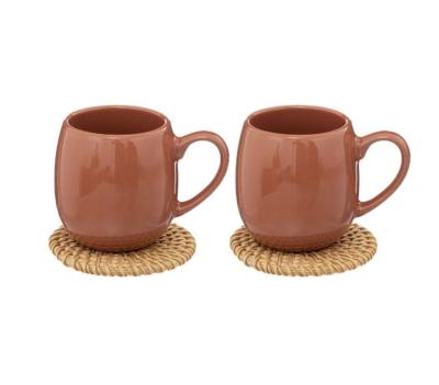 Coffret 2 Mugs Terracotta 30 cl + Dessous Rotin Ø  10 cm 