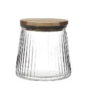 Bocal Hermétique Verre Transparent Évasé Couvercle Bois Acacia 65 cl