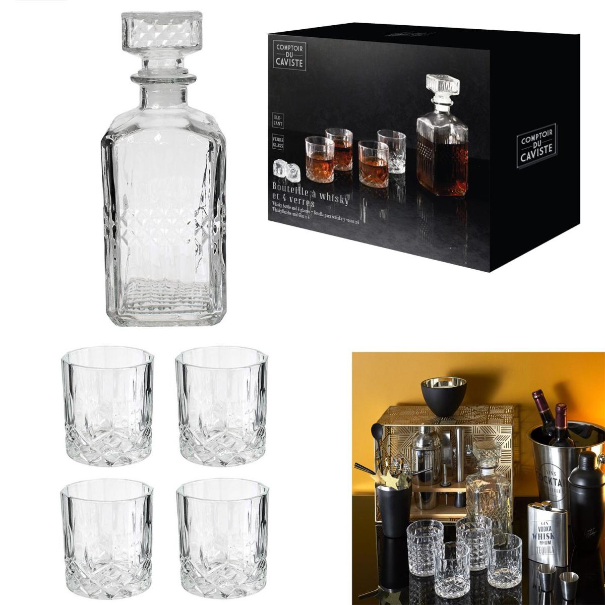 Coffret Bouteille Whisky et 4 Verres