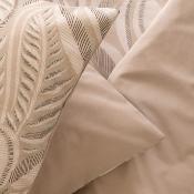 Parure de Lit Beige Lin Bleu Feuillage 220 x 240 cm Élégance 