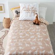 Parure de Lit Enfant Animaux de la Savane Éléphant Beige Taupe Blanc 140 x 200 cm