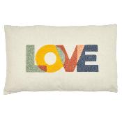 Coussin Bouclette Rectangulaire Beige Bonheur Amour Love Multi Couleurs 50 x 30 cm 