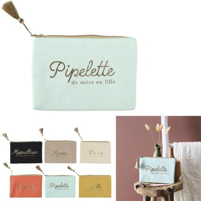 Pochette Femme Pastel Pompon Doré Gaze de Coton Zippée 20 x 15 cm 