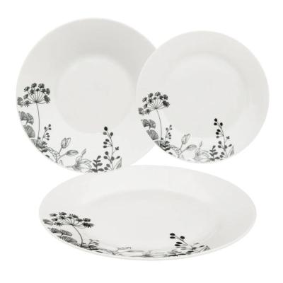 Service 18 pièces Assiettes Blanches Fleurs Champêtres Noires 