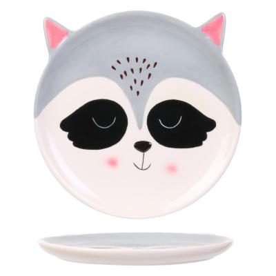 Assiette Raton-Laveur Gris Noir Blanc Rose Ø 20 cm Céramique 