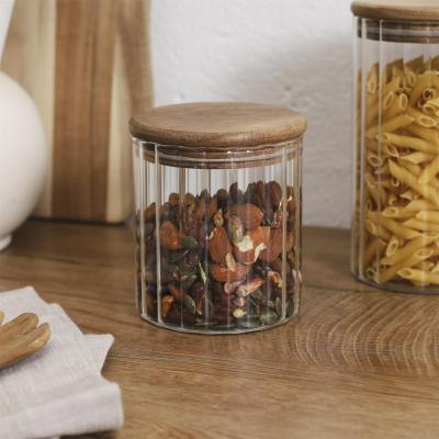 Bocal Verre Strié Transparent Couvercle Acacia 50 cl