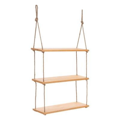 Étagère Murale Suspendue en Bois et Corde Naturelle – 3 Niveaux - 105 x 60 cm
