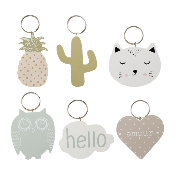 Porte-Clé Bois Couleur Pastel Ananas Cactus Chat Hibou Nuage Cœur 