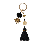 Porte-Clés SOLEIL Pompons Noir & Or 13 cm 