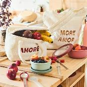 Sac Tote Bag More Amore Coton Beige & Marron 38 x 42 cm