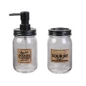 Coffret Homme Vintage Distributeur à Savon Porte-Brosse à Dents Verre Noir