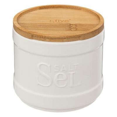 Boîte à Sel en Céramique Blanche & Bambou H.10 cm 