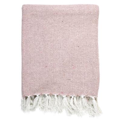 Jeté de Canapé Rose Pâle 125 x 150 cm Motifs Chevrons Jacquard Franges