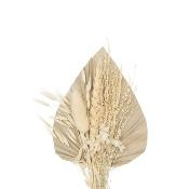 Mini Bouquet Palme Verte & Fleurs Séchées Beige – H.31 cm