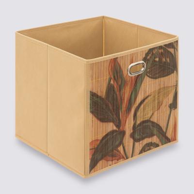 Panier de Rangement en Bambou Motifs Feuilles Tropicales Multicolores – 31 x 31 cm