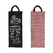 Sac à Pain Bistrot Vert/Noir ou Noir/Vichy Rouge & Blanc 70 x 27 cm 