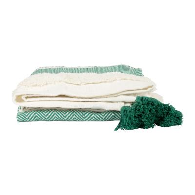 Jeté de Canapé Vert Émeraude & Blanc Rayé Coton 170 x 130 cm 