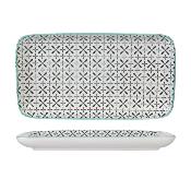 Plat Rectangulaire Vert/Blanc/Noir Motifs Croix Porcelaine 20.5 x 11 cm  