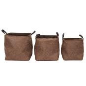 3 Paniers Cuir Marron - Rangement - 36 x 30 x 36 cm