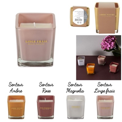 Bougie Carrée Parfumée Verre Teinté H.7,5 cm Cire de Paraffine