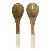Couverts à Salade Bois de Manguier Résine Beige Nacré 30 cm
