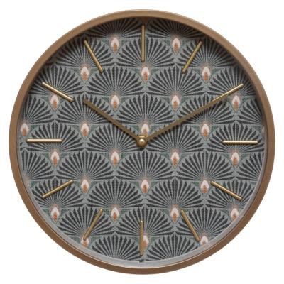 Horloge Murale Vert & Doré - Motifs Art Déco - Ø 29,5 cm 