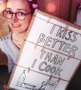 Tableau Mémo Cuisine Toile de jute "I Kiss better than I Cook"