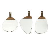 Miroir Organique en Bois Foncé Anse Cuir Marron 20 x 25 cm 