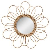 Miroir Fleur Rotin Naturel Tressé Ø 38 cm 