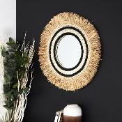 Miroir Raphia Naturel & Noir Ø 60 cm Bohème Chic