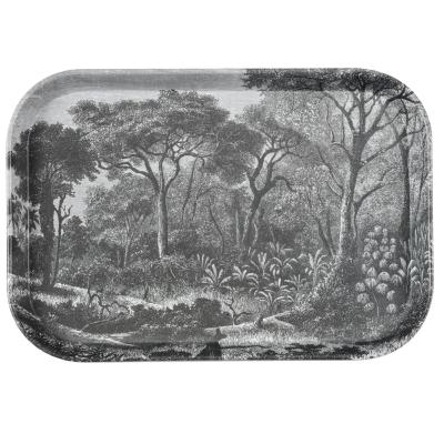 Plateau Gravure Forêt Ancienne Paysage Exotique Noir & Blanc 21 x 14 cm