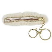 Porte-Monnaie Fourrure Beige & Doré 10 cm 