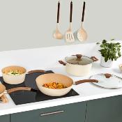 Sauteuse Aluminium Forgé Beige Ø 28 cm – Céramique Anti-adhésive, Induction