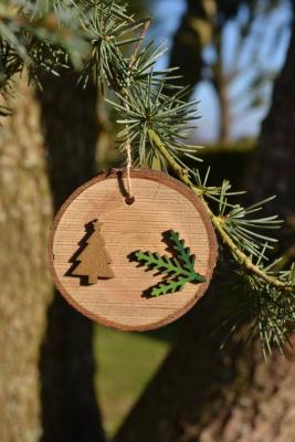 Boule de Noël Rondelle de Bois Déco Fait-Main